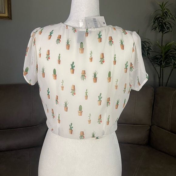 NWT Forever 21 Sheer Desert Cactus Print Crop Top Sz M Chic Fem Boho Country - Picture 11 of 14
